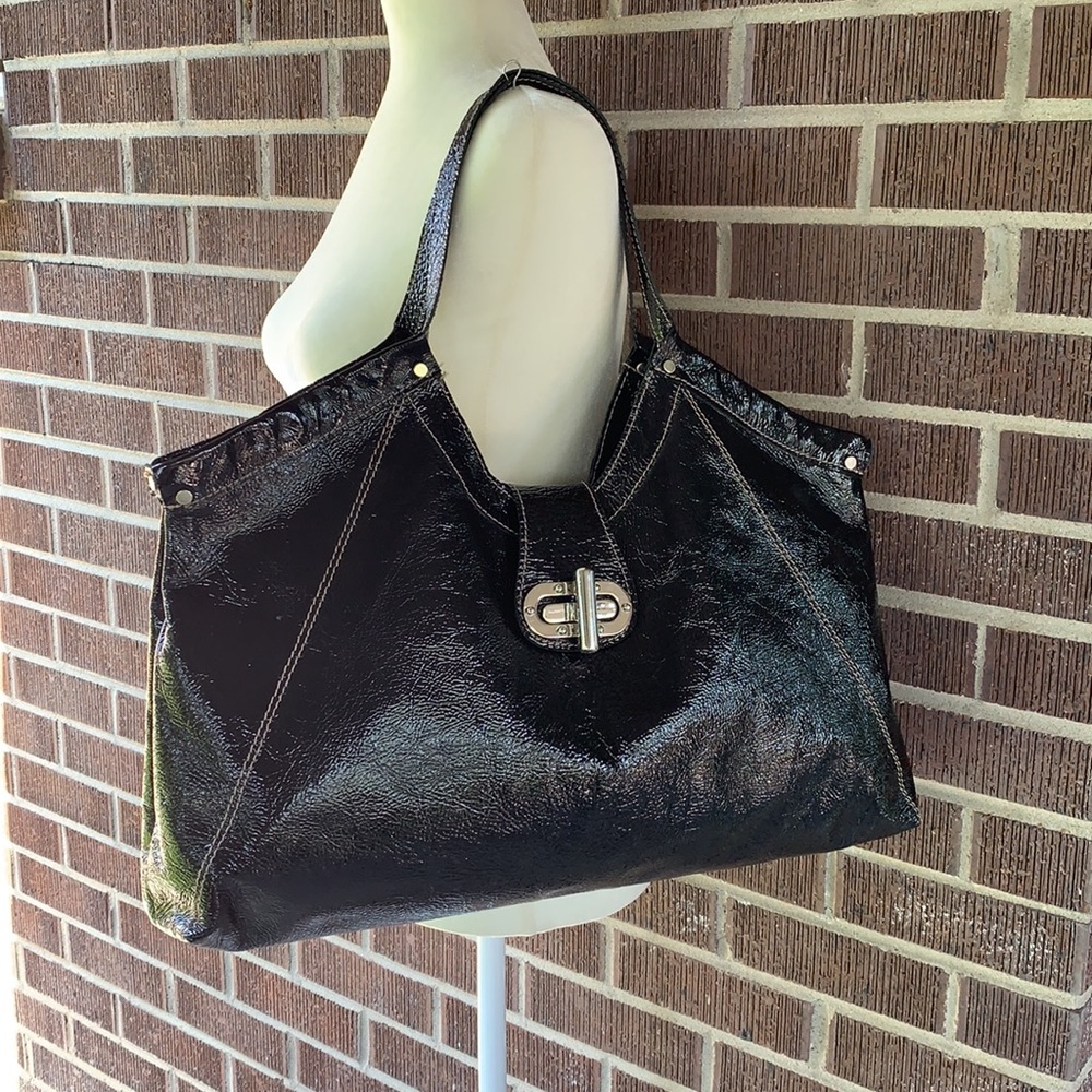 Vin Baker Patent Tote w/ Large Buckle Clasp